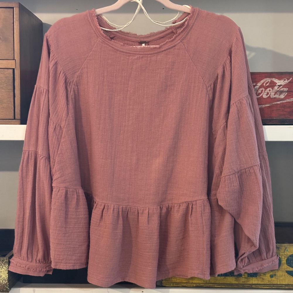 Free People Gauze Top Babydoll Long Sleeve Button